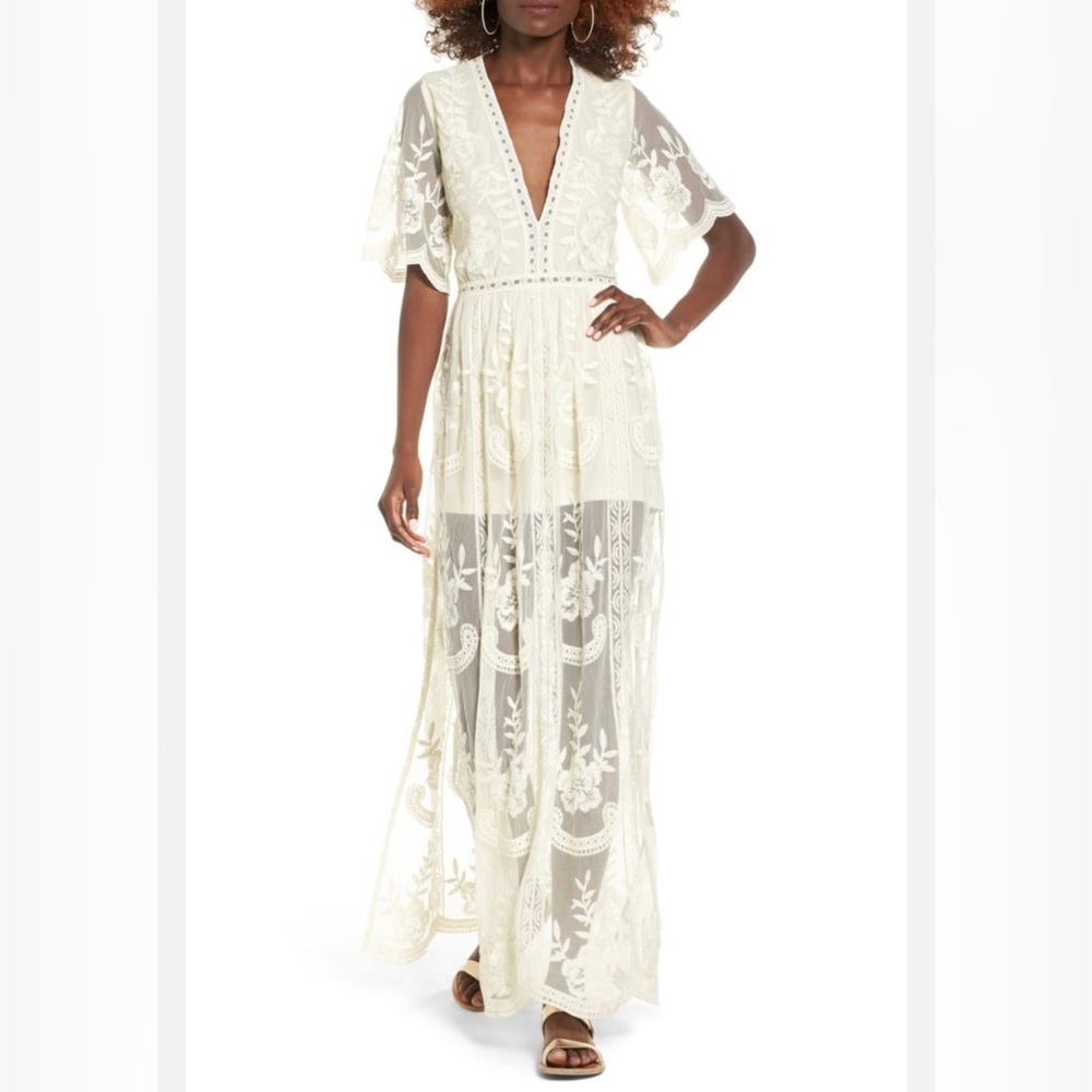 SOCIALITE lace overlay romper maxi dress ivory size XS